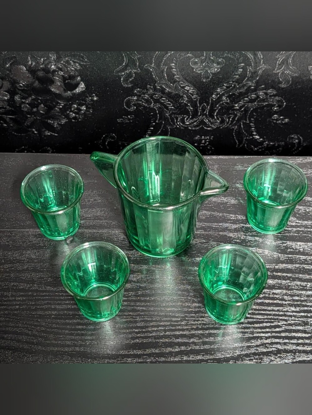 Vintage Akro Agate Uranium Glass Miniature Toy Lemonade Set (5-Piece) ✨
